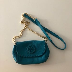 Tory Burch Credit Teal Card Holder with Chain